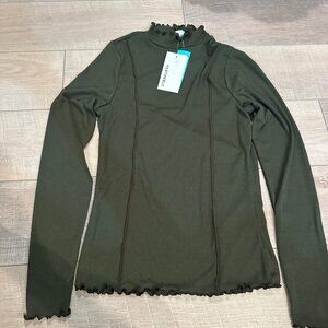 HEATHERLY WOMENS GREEN OPEN BACK LONG SLEEVE RIBBED SHIRT NEW MEDIUM